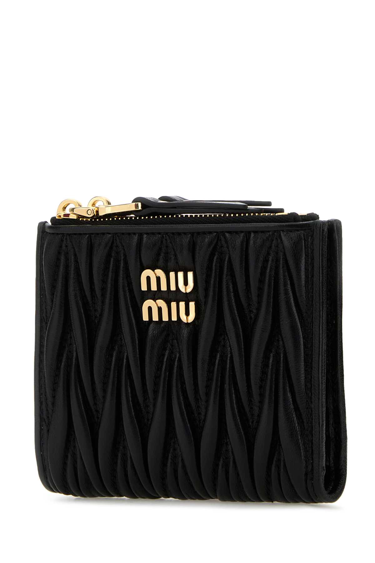 Miu Miu Quilted Leather Wallet Gold-tone Hardware In Black