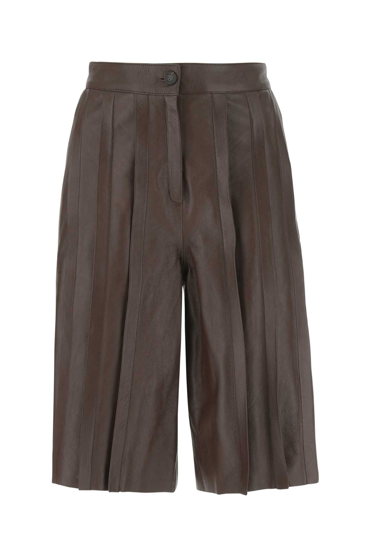 Brown Leather Bermuda Shorts