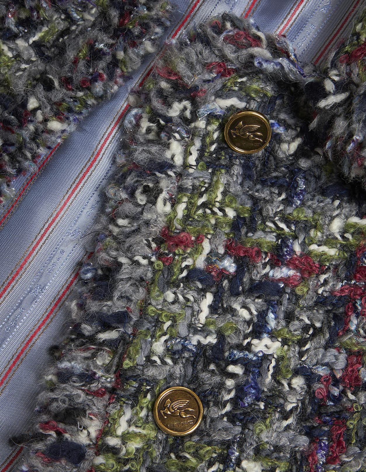 Shop Etro Multicolour Bouclé Jacket With Pegasus Buttons