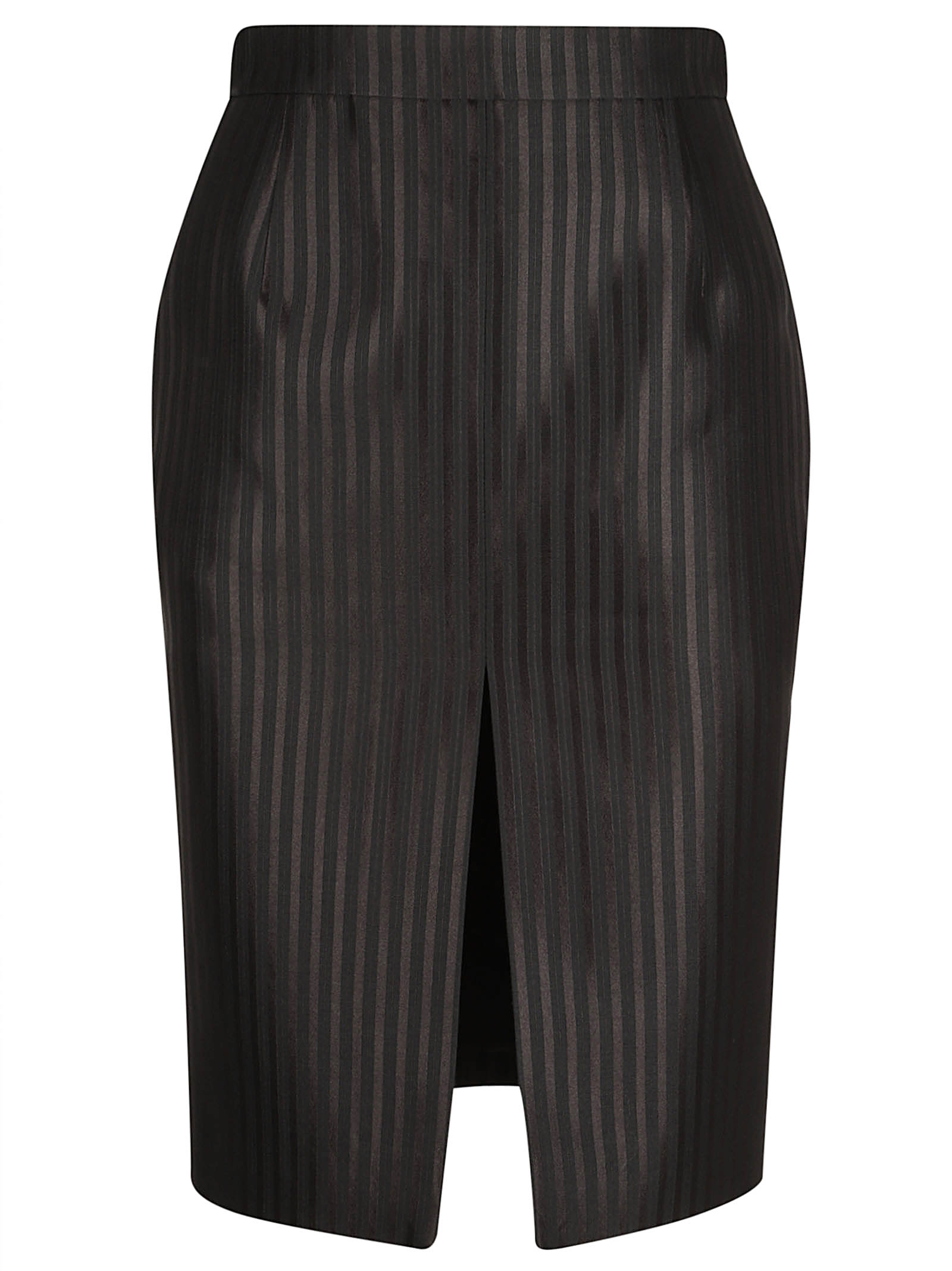Saint Laurent Pinstriped Wool And Silk-blend Twill Skirt In Black
