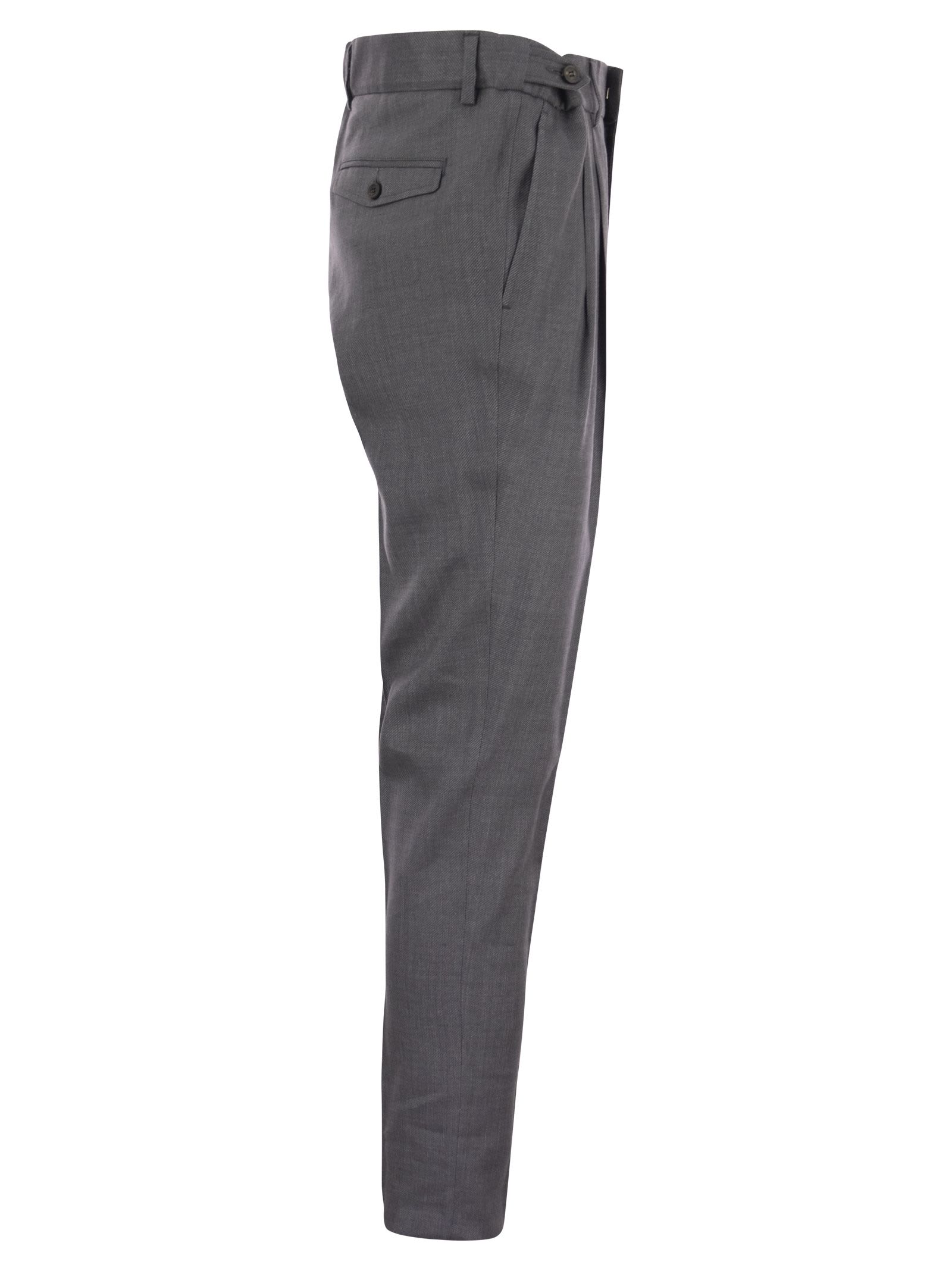 Shop Peserico Virgin Wool And Linen Blend Trousers In Grey