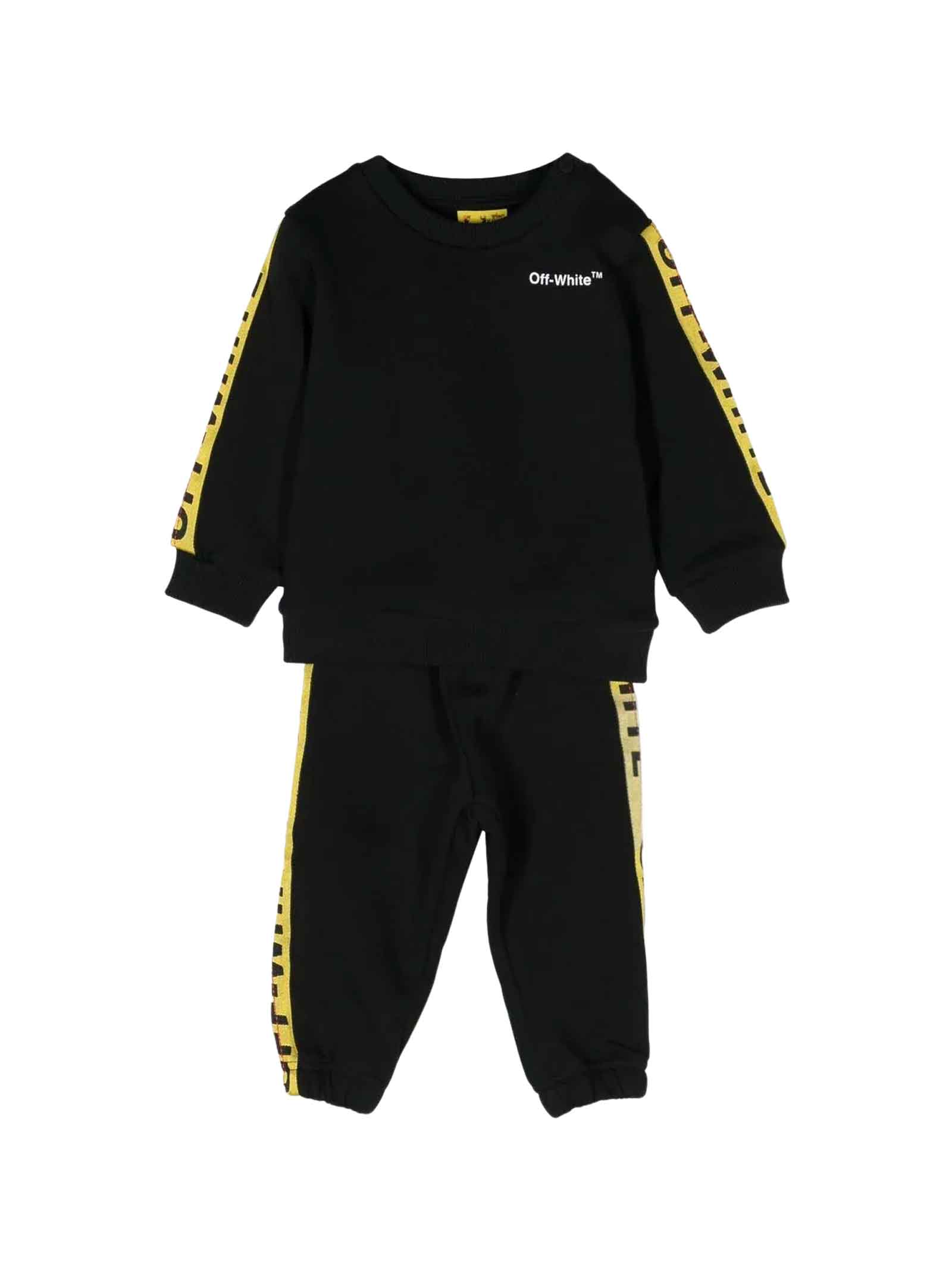 Off-white Black Tracksuit For Babykids With White Logo In Nero/giallo