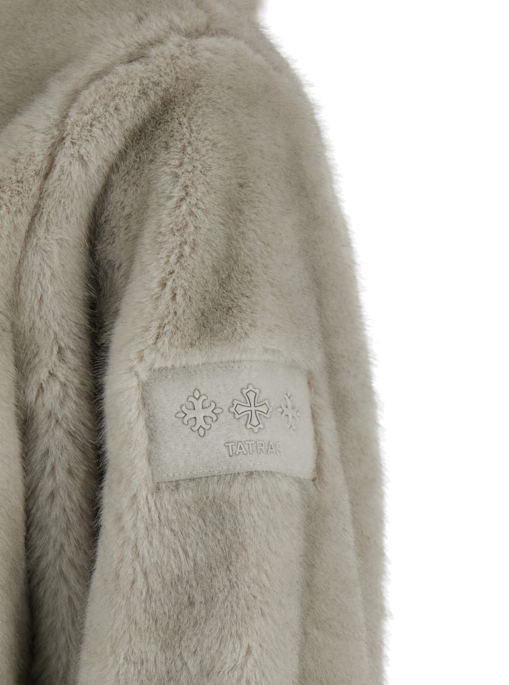 Tatras Arabis Grey Jacket With Fixed Hood And Logo Patch On The Sleeve In Faux Fur Woman In Gray