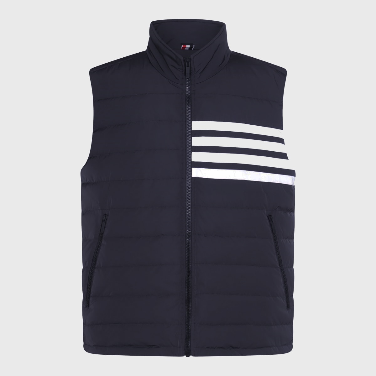 Shop Thom Browne Navy Blue And White Down Jacket