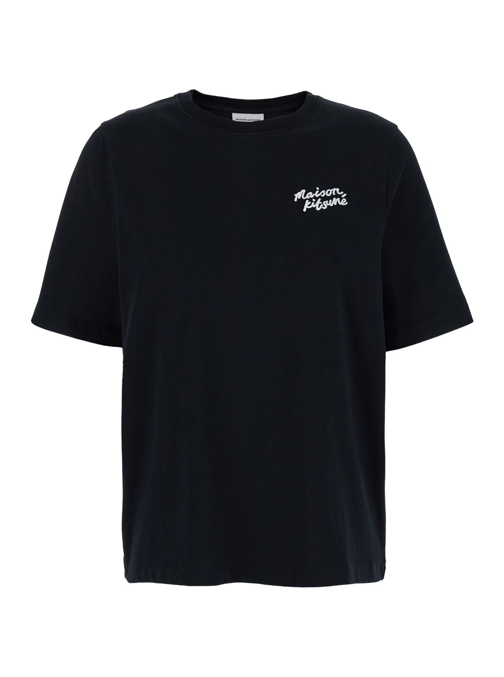 Shop Maison Kitsuné Black T-shirt With Logo Handwriting Print In Cotton Woman