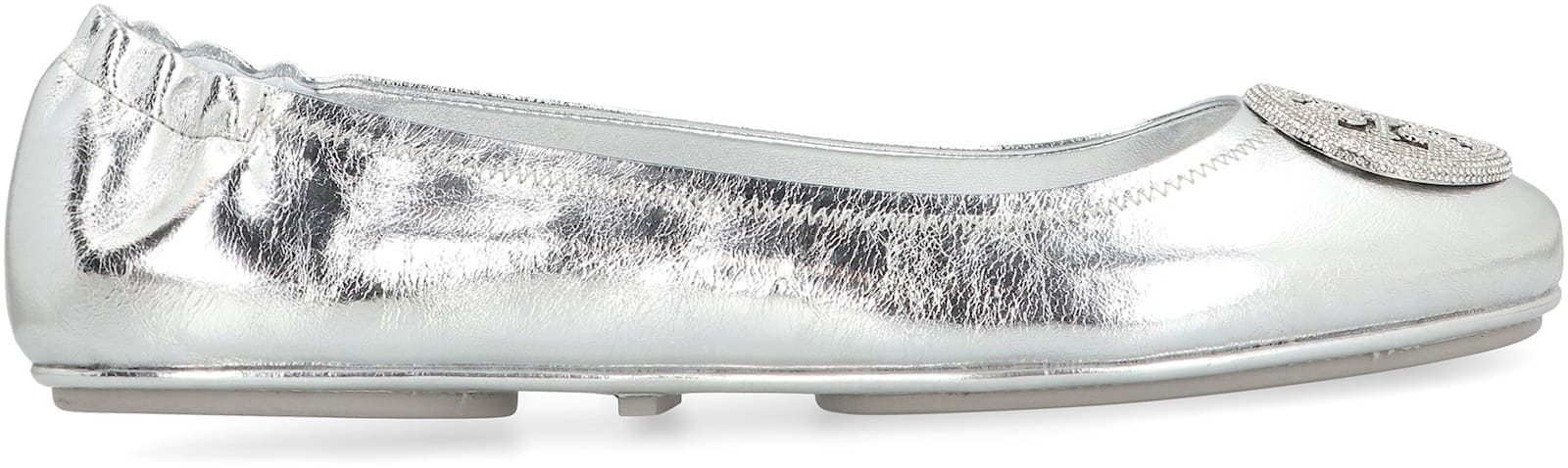 Tory Burch Mini Travel Metallic Leather Ballet Flats In Silver