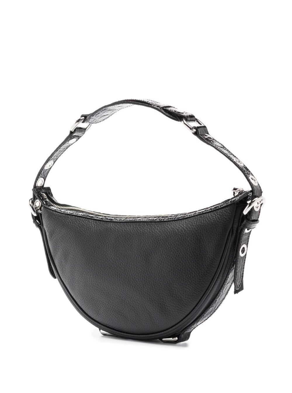 Shop By Far Black Leather Handbag With Gold-colored Details Woman In Black Bl