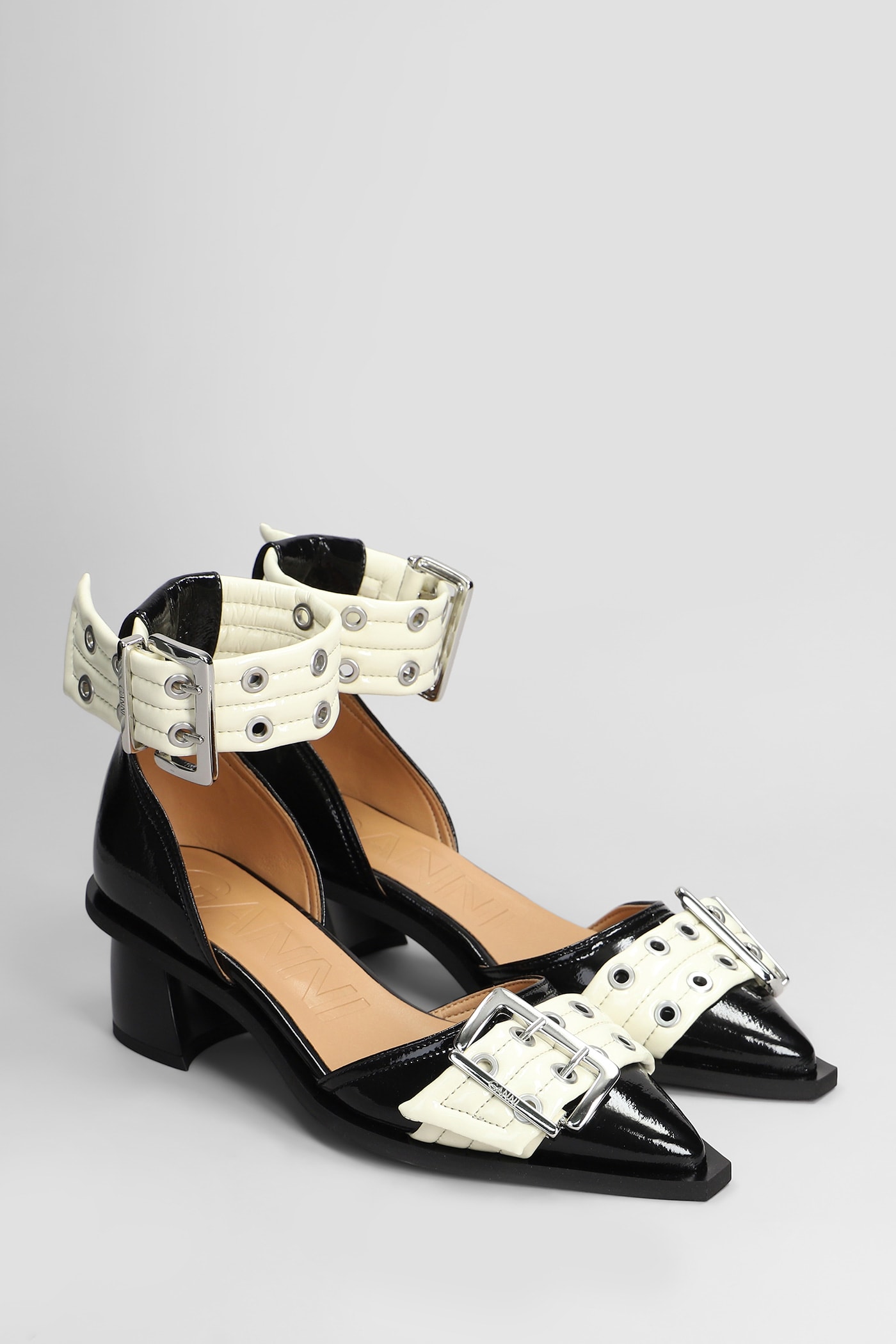 Ganni Sandals In Black Polyuretan In Black