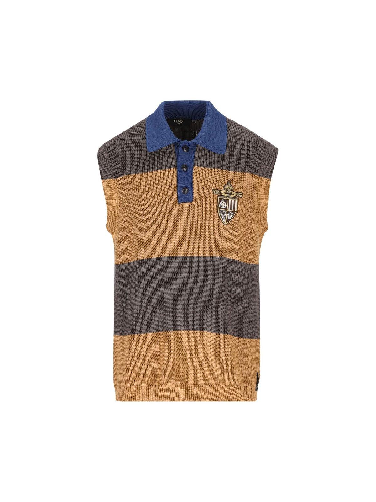 Logo Embroidered Striped Knitted Polo Shirt