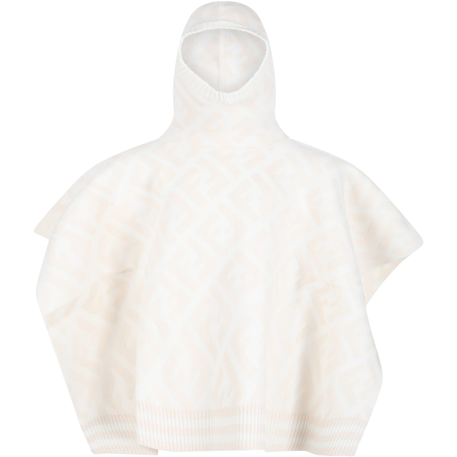 Fendi Ivory Poncho For Girl With Iconic Ff Logo