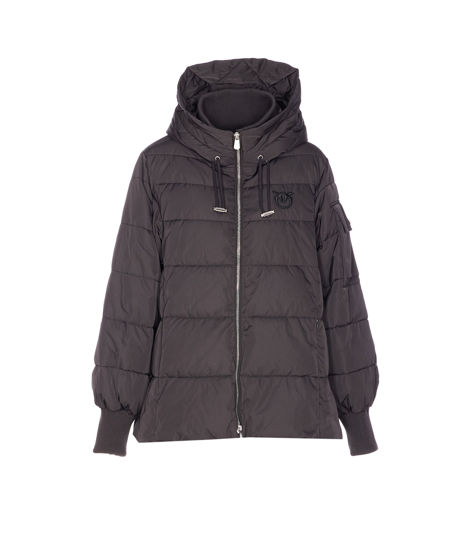 Pinko Puffer Jacket With Hood And Horizontal Quilting In Black