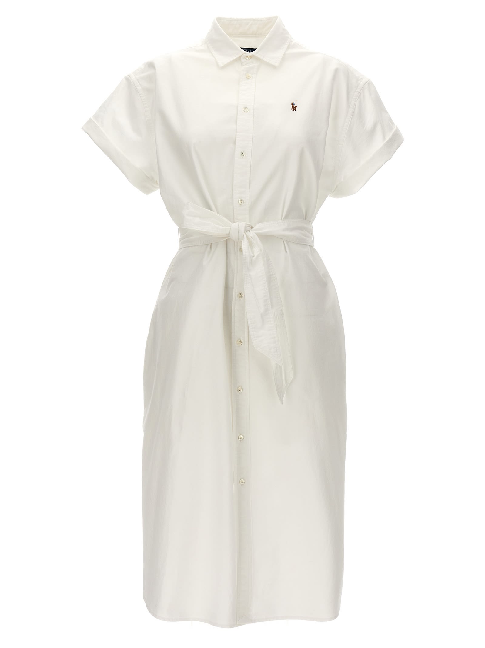 Shop Polo Ralph Lauren Logo Embroidery Chemisier Dress In White