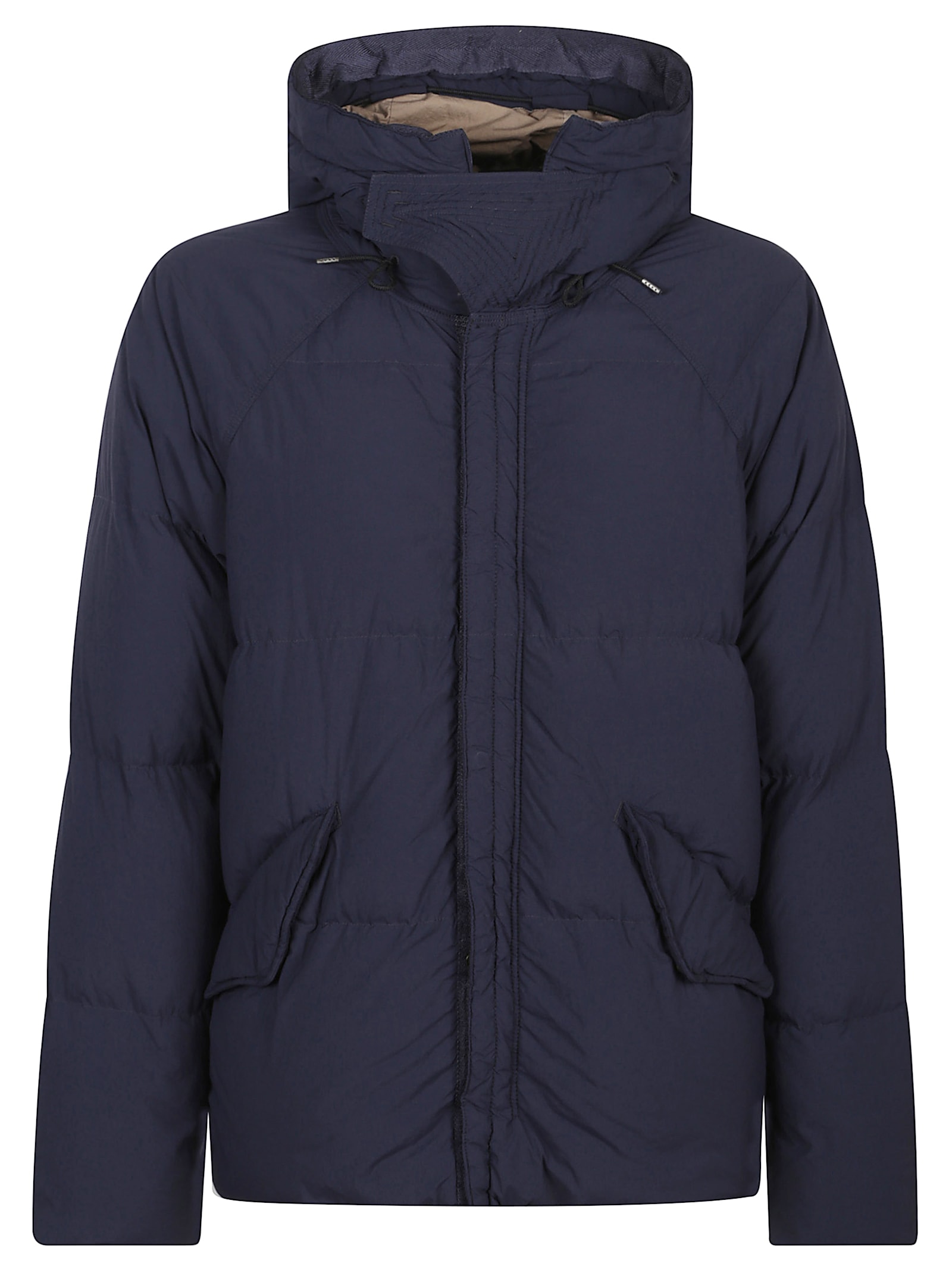Ten C Down Parka With Hooded Design And Quilted Texture In Blue