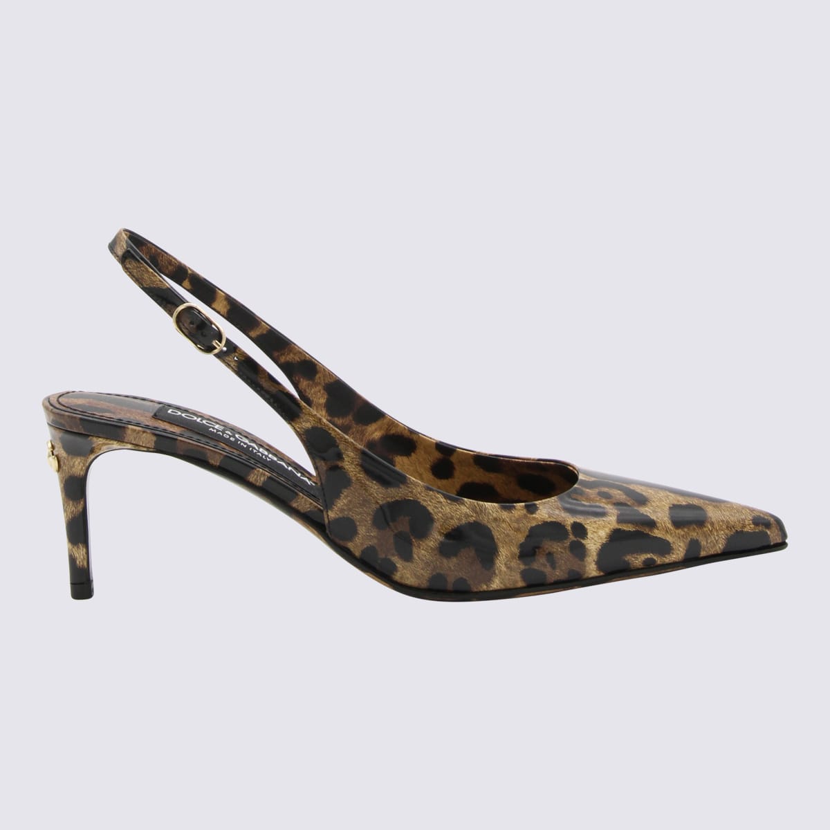 Dolce & Gabbana Leopard Print Leather Slingback Pumps In Brown