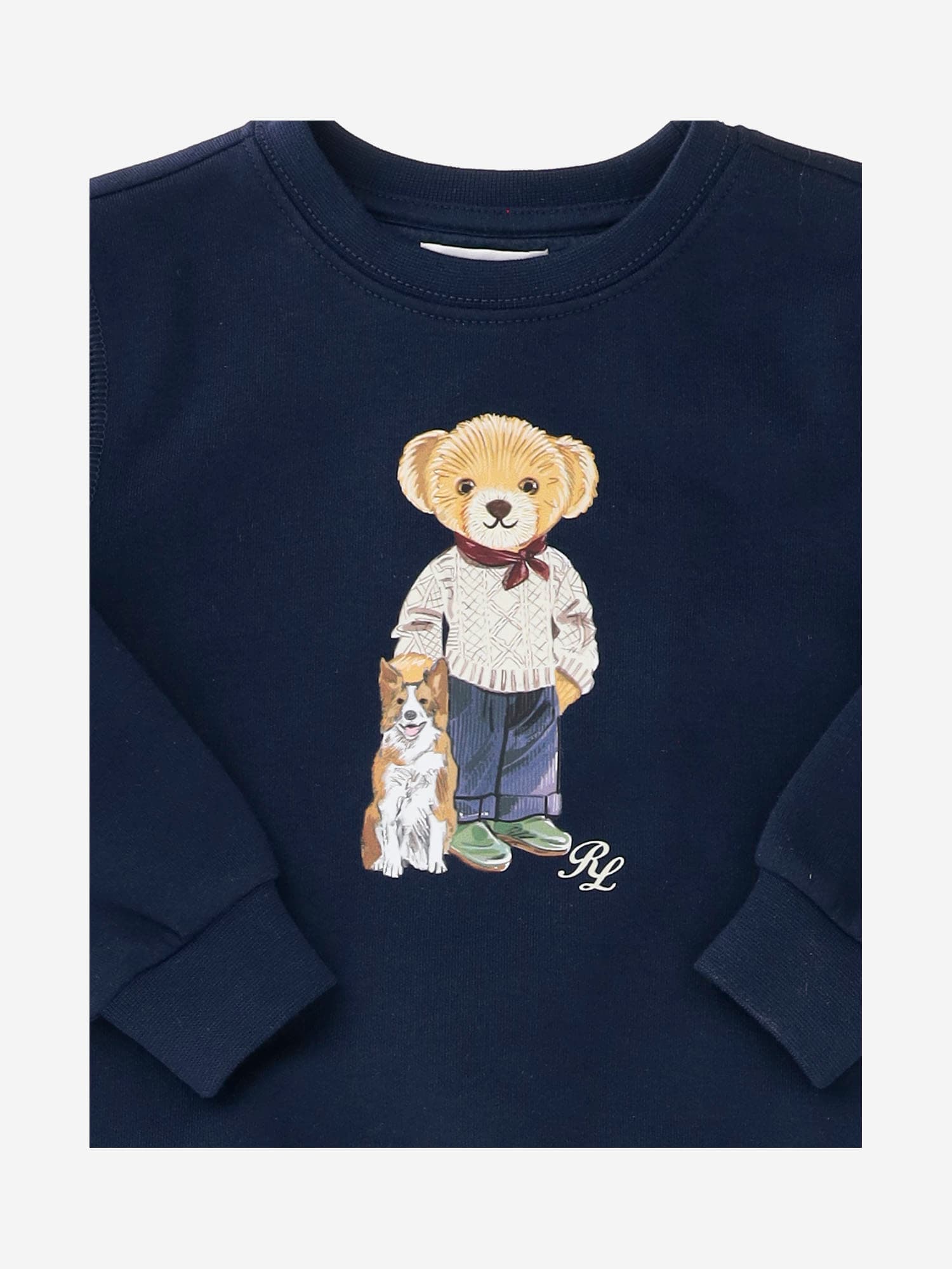 Polo Ralph Lauren Cotton Blend Sweatshirt With Polo Bear Pattern In Blu Scuro