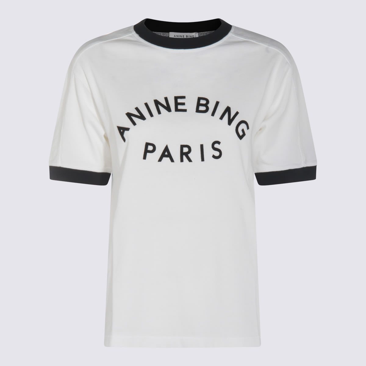 Anine Bing Short Sleeve Top Featuring Contrast Trim In White