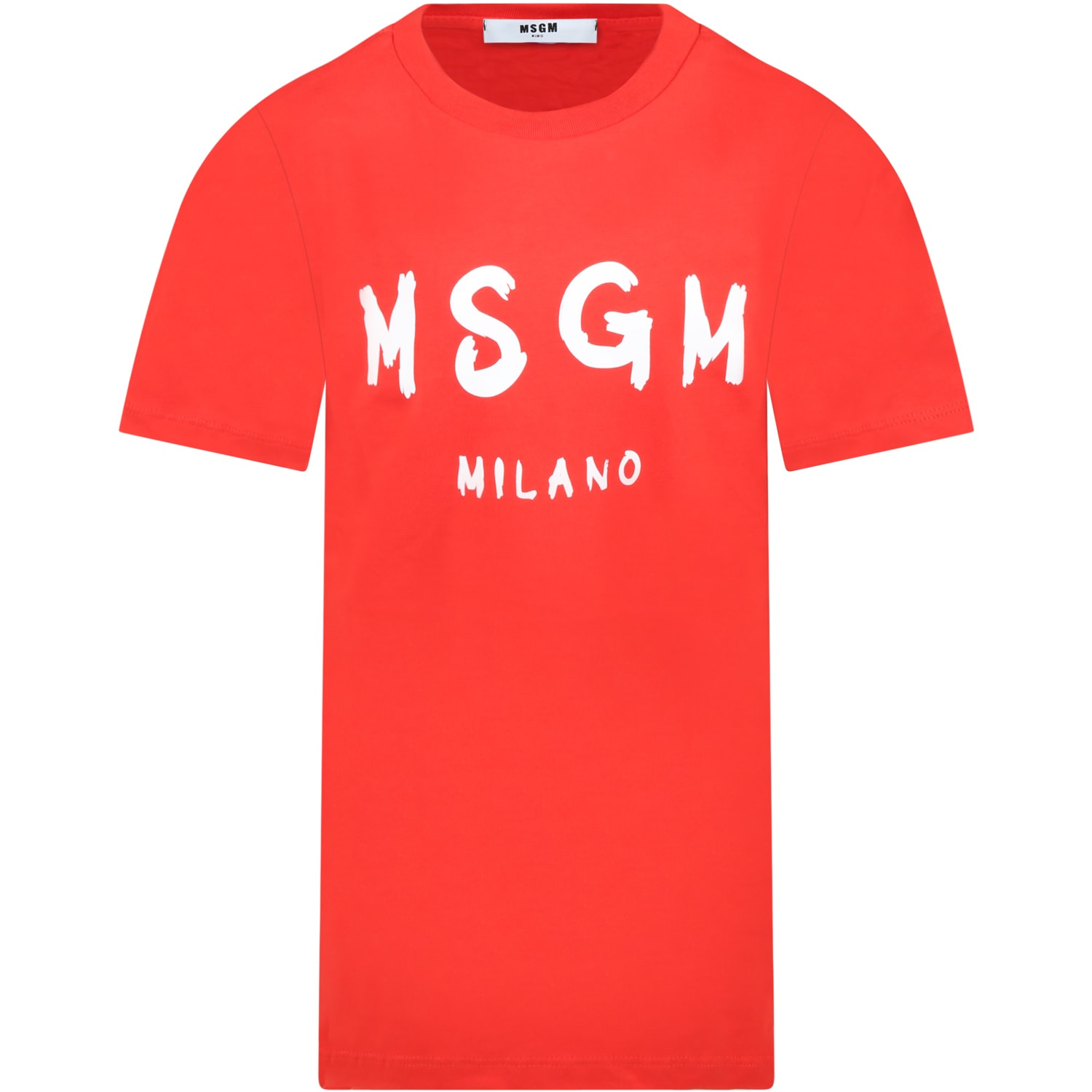 MSGM Red Dress For Girl With Logo