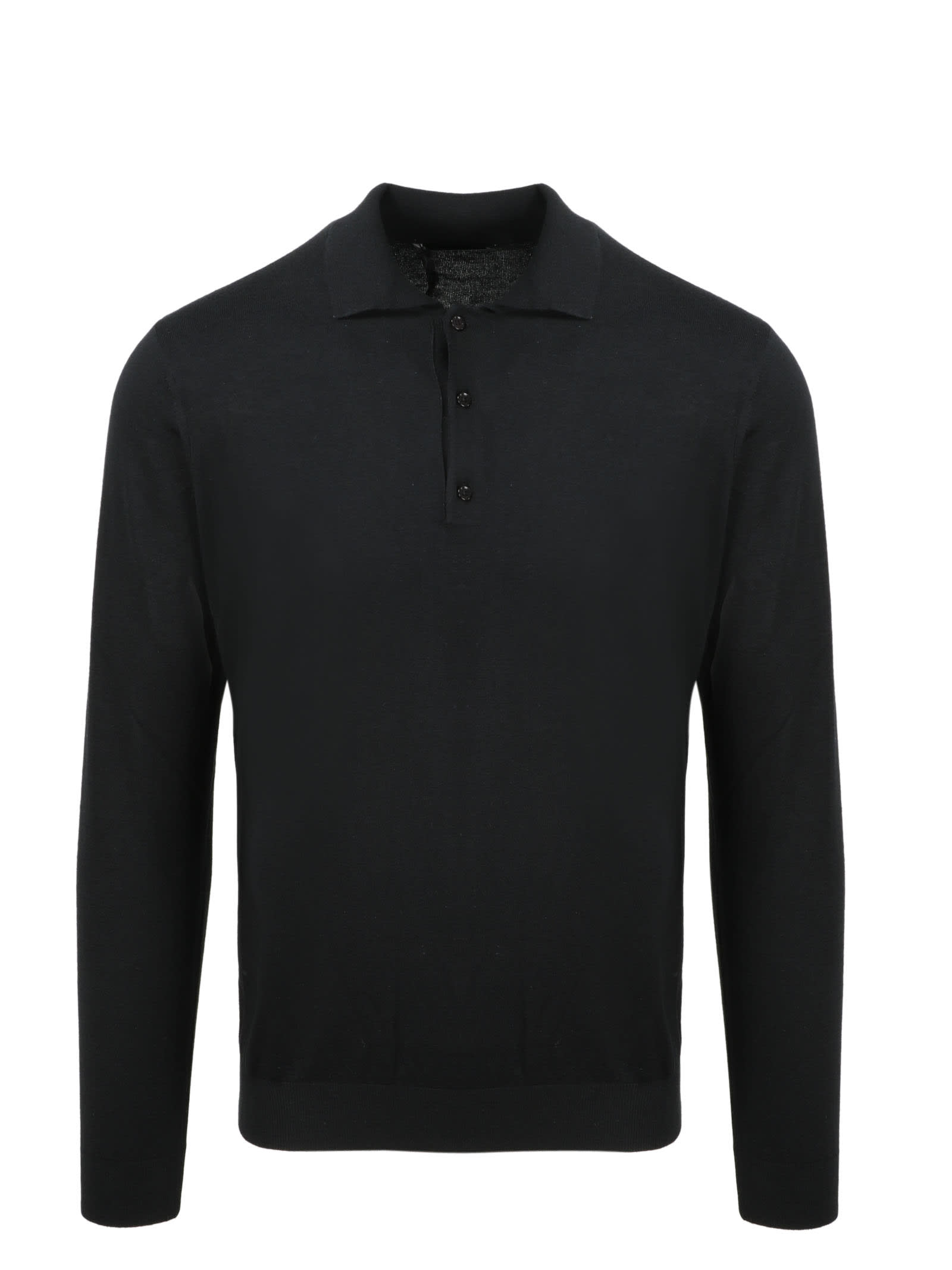 Laneus Long Sleeve Knit Polo In Black