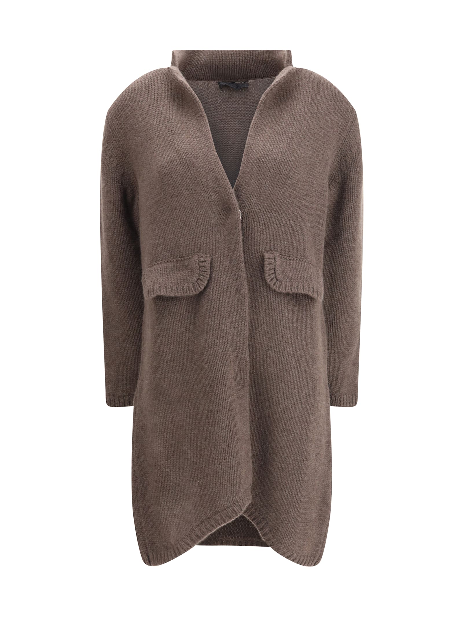 Ella Semi-long Sweater With A Front Hook-and-eye Closure In Brown
