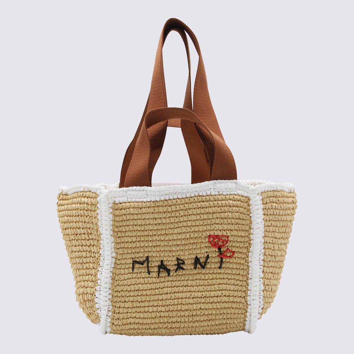 Shop Marni Natural And White Raffia Tote Bag In Natural/white/rust