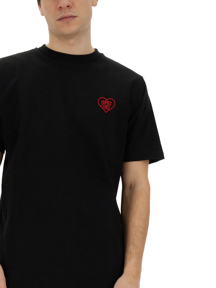 Shop Family First Milano T-shirt With Heart Embroidery In Black