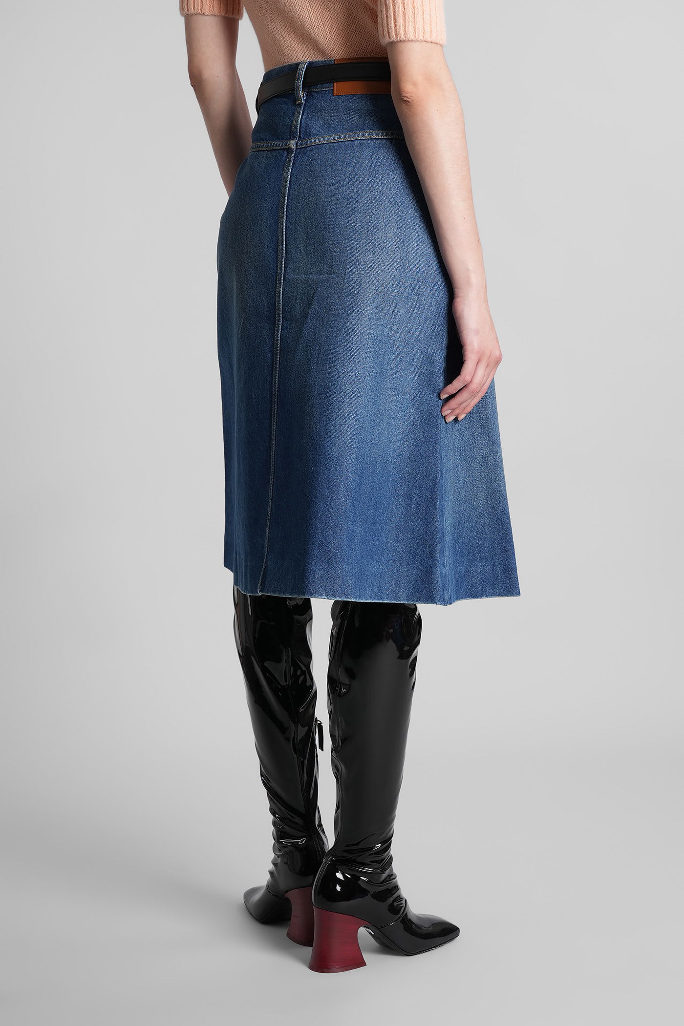Chloé Button-front Denim Midi Skirt With Patch Pockets In Blue