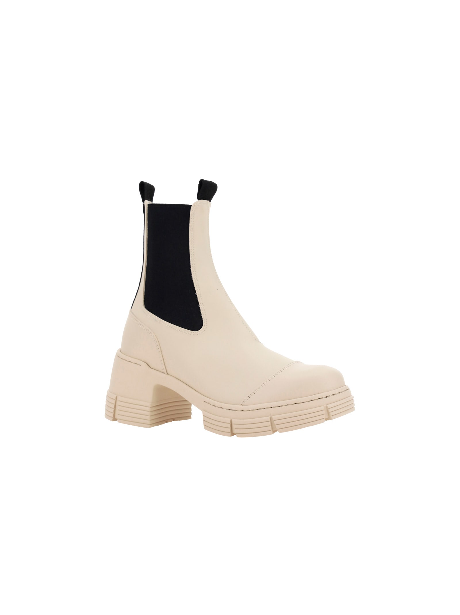 Ganni Rubbed Heeled City Boot In Yellow Cream