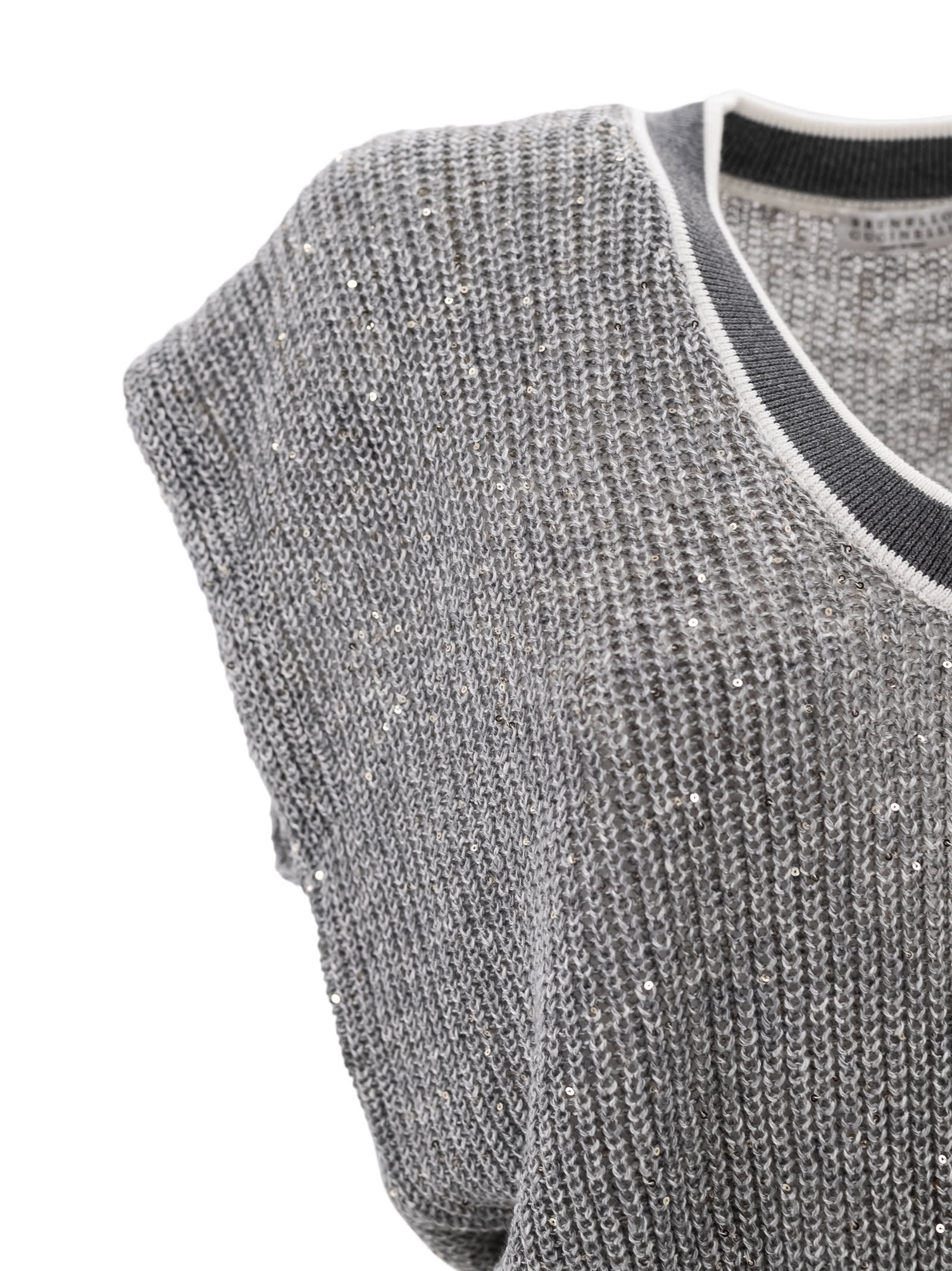 Shop Brunello Cucinelli Sequin-embellished V-neck Vest In Grey