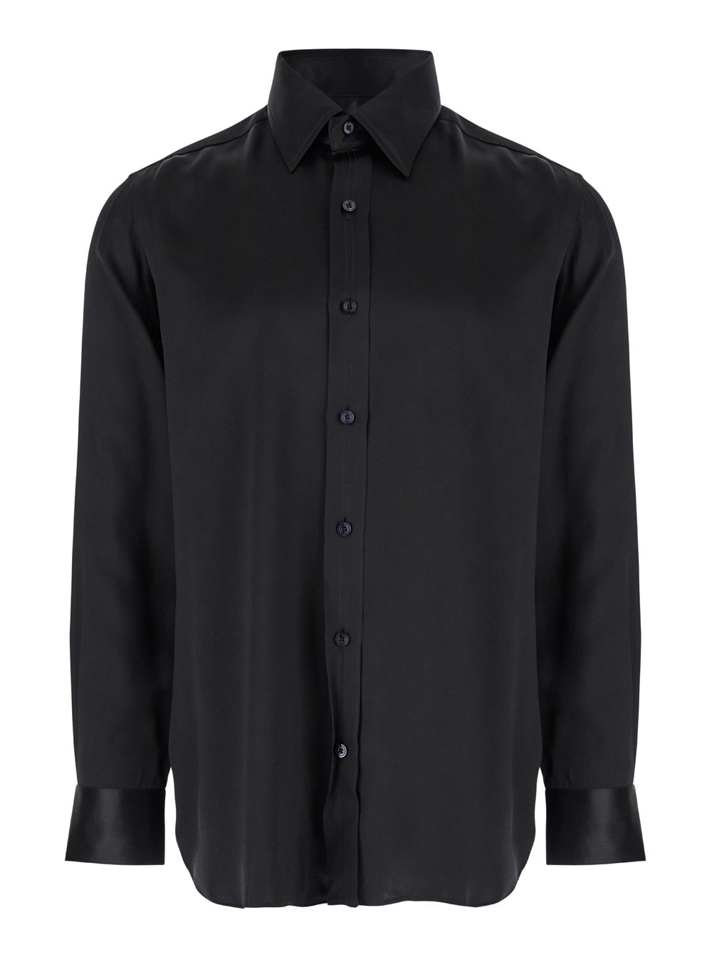 Shop Tom Ford Black Oversized Shirt With Classic Collar In Silk Man