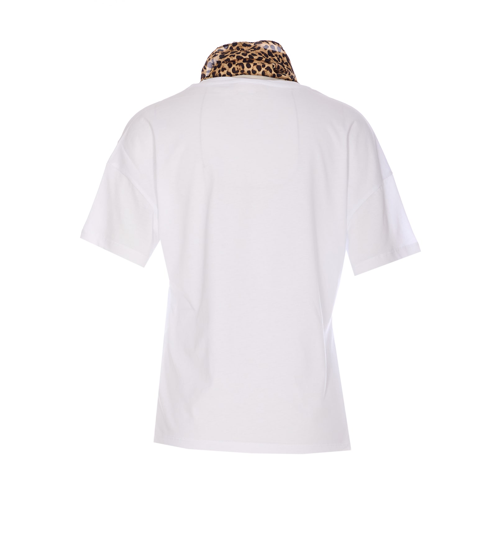 Liu •jo Animal Print Scarf Crewneck T-shirt With Leopard Detail In White