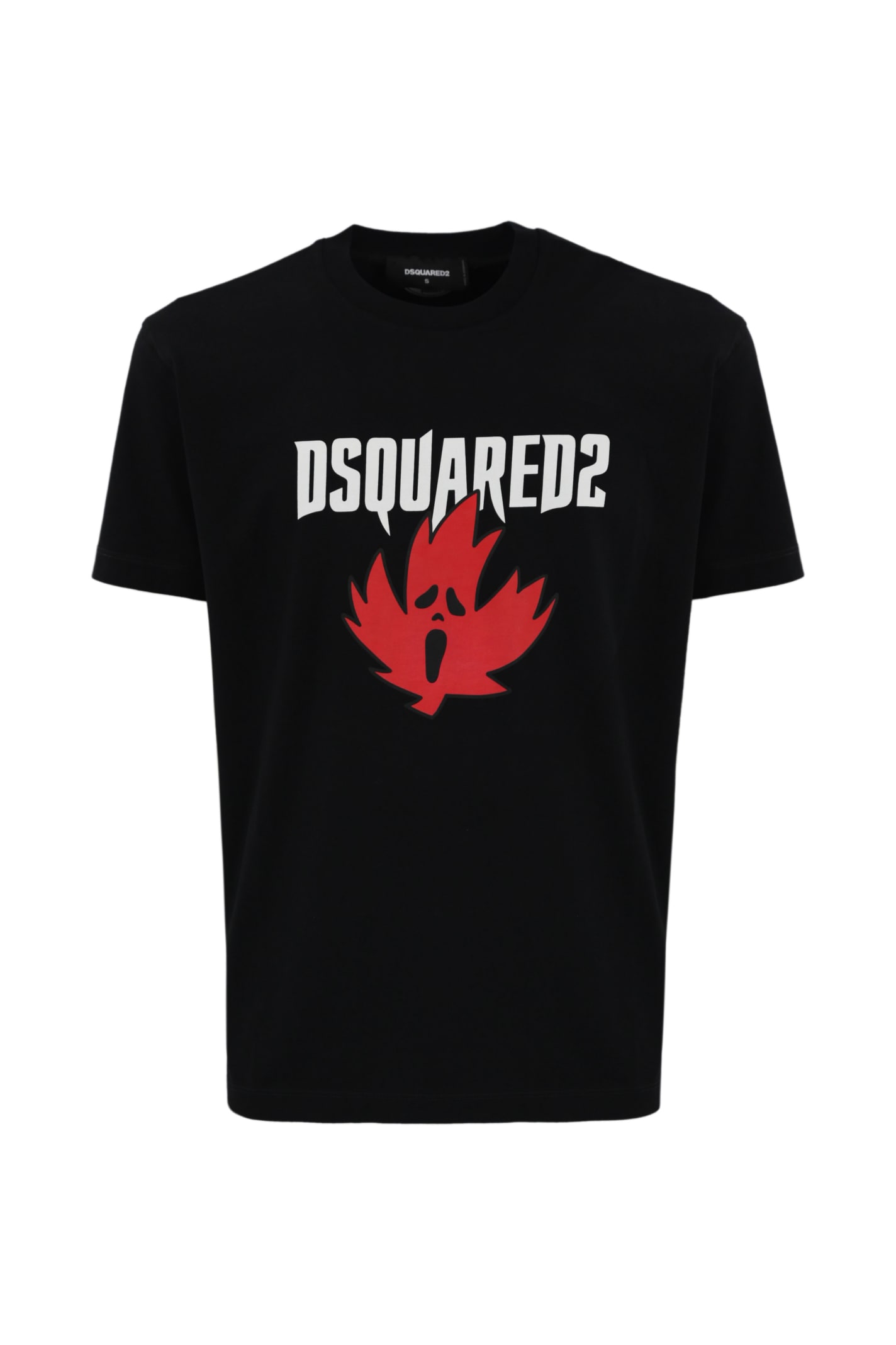 Shop Dsquared2 T-shirt With Ghost Maple Leaf Print In Cotton In Black