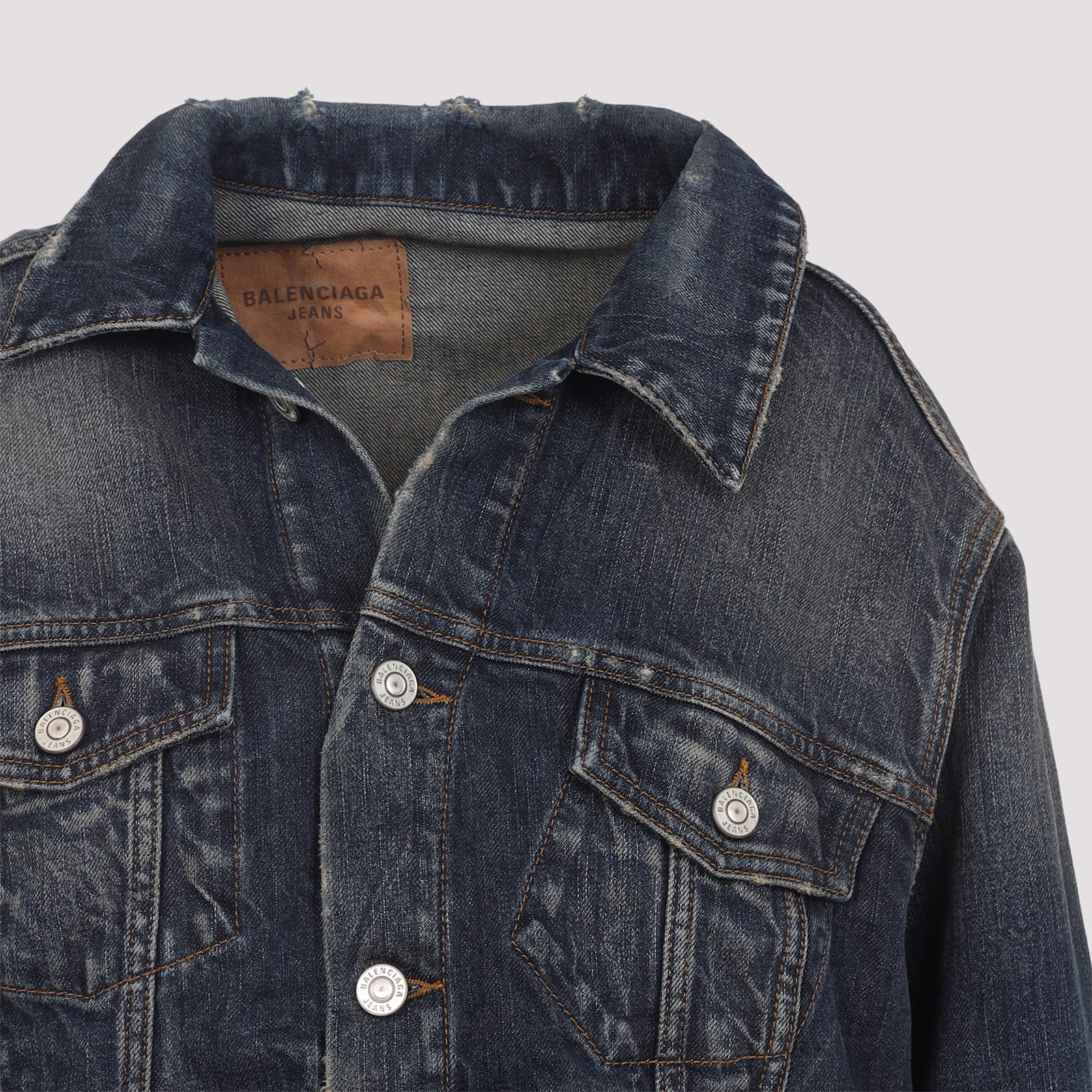 Balenciaga Off-shoulder Dark Blue Cotton Jacket In Blue