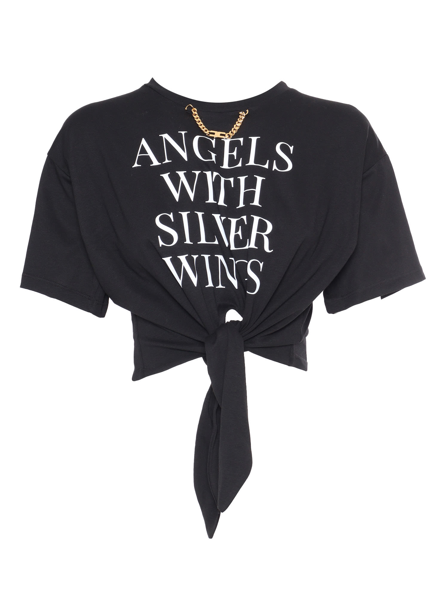 Shop Elisabetta Franchi T-shirt With Print And Chain In Black