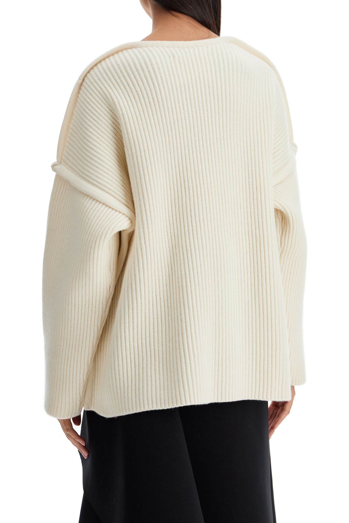 Shop Jil Sander Oversized Ribbed Knit Pul In Chalk (white)