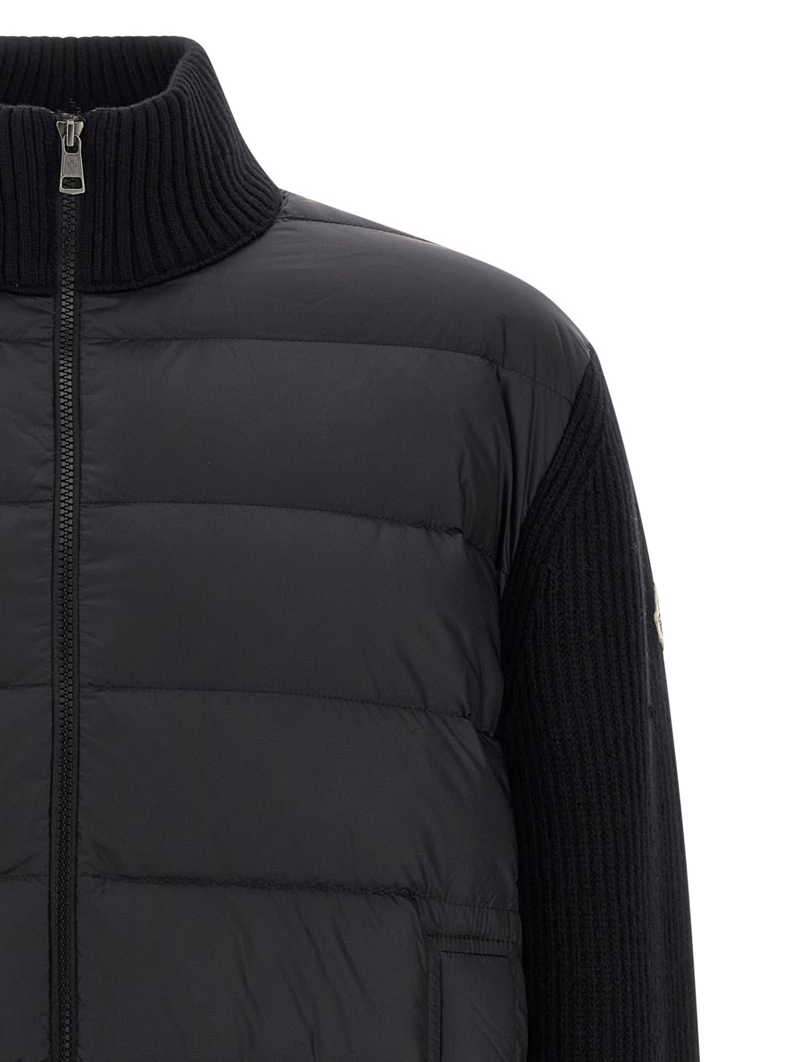 Moncler Two-material Cardigan Sweaters And Cardigans Black In Black