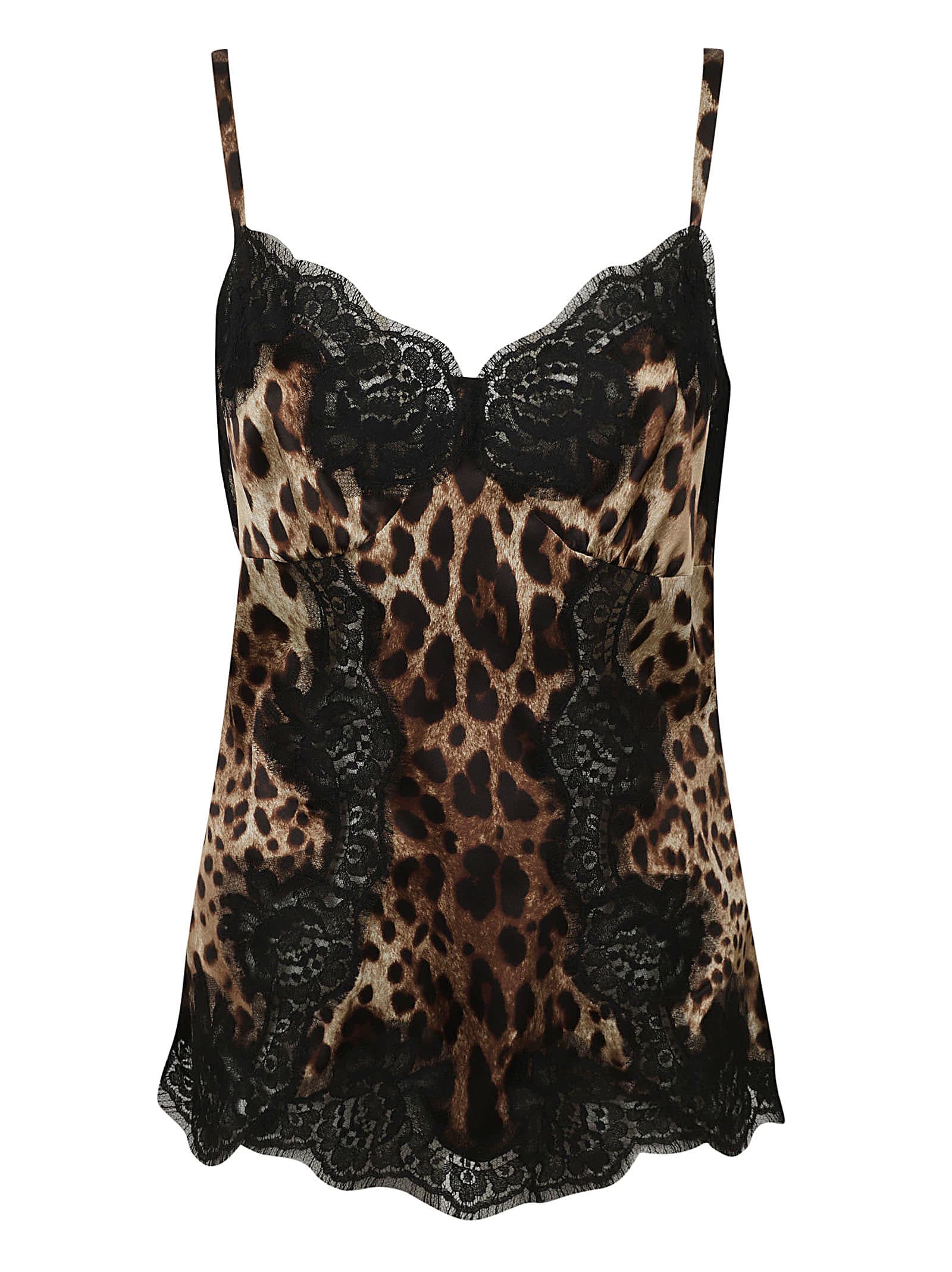 Shop Dolce & Gabbana Lace Paneled Animalier Print Top In Leo New