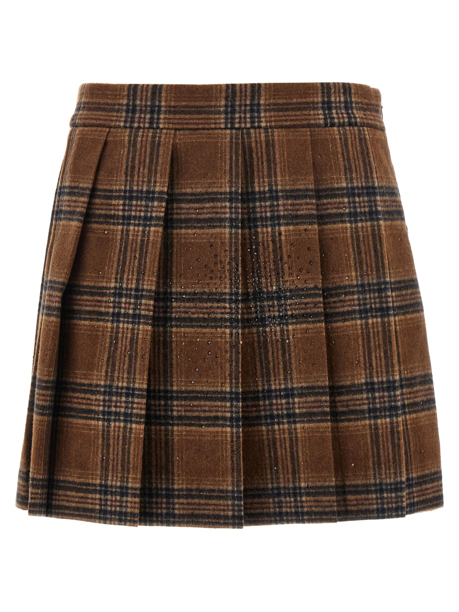 Giuseppe Di Morabito Tartan Skirt With Pleats And Embellishments In Brown