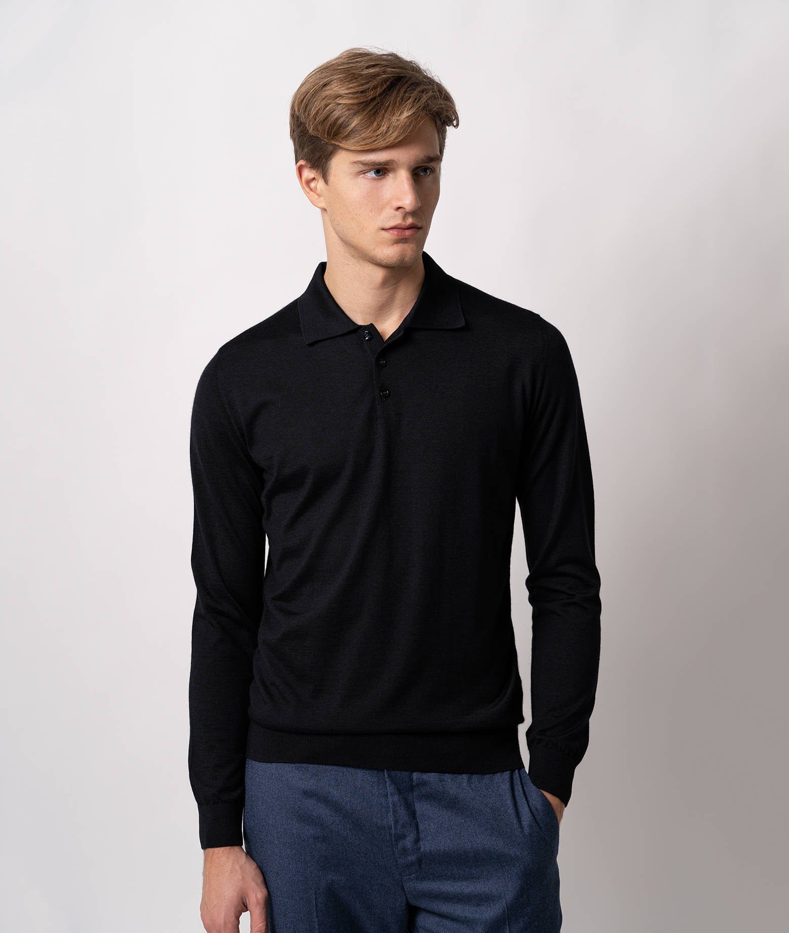 Shop Larusmiani Long Sleeve Polo Coppa Europa Sweater In Black