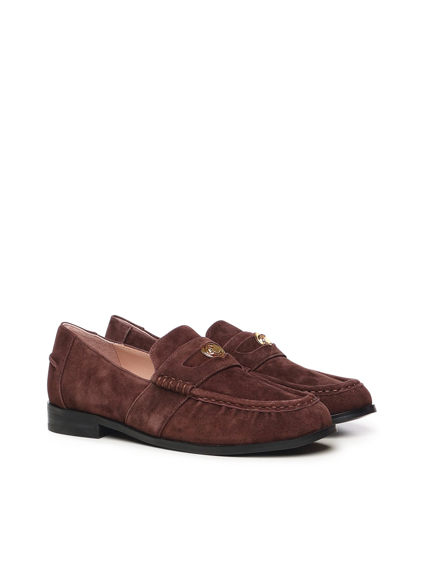 Coccinelle C-penny Suede Loafers In Brown