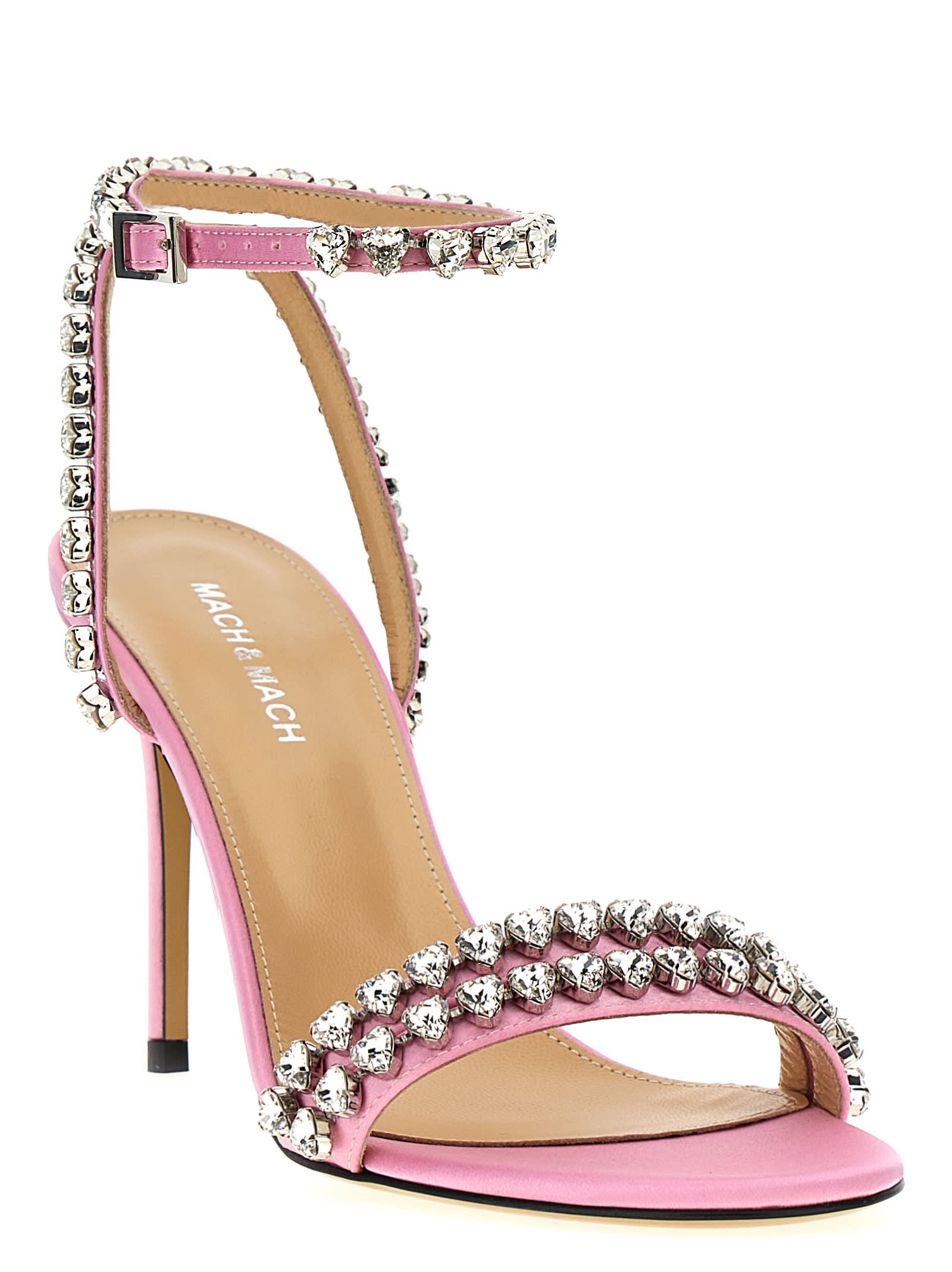 Shop Mach &amp; Mach Audrey Crystal Round Toe Satin Sandals In Pink