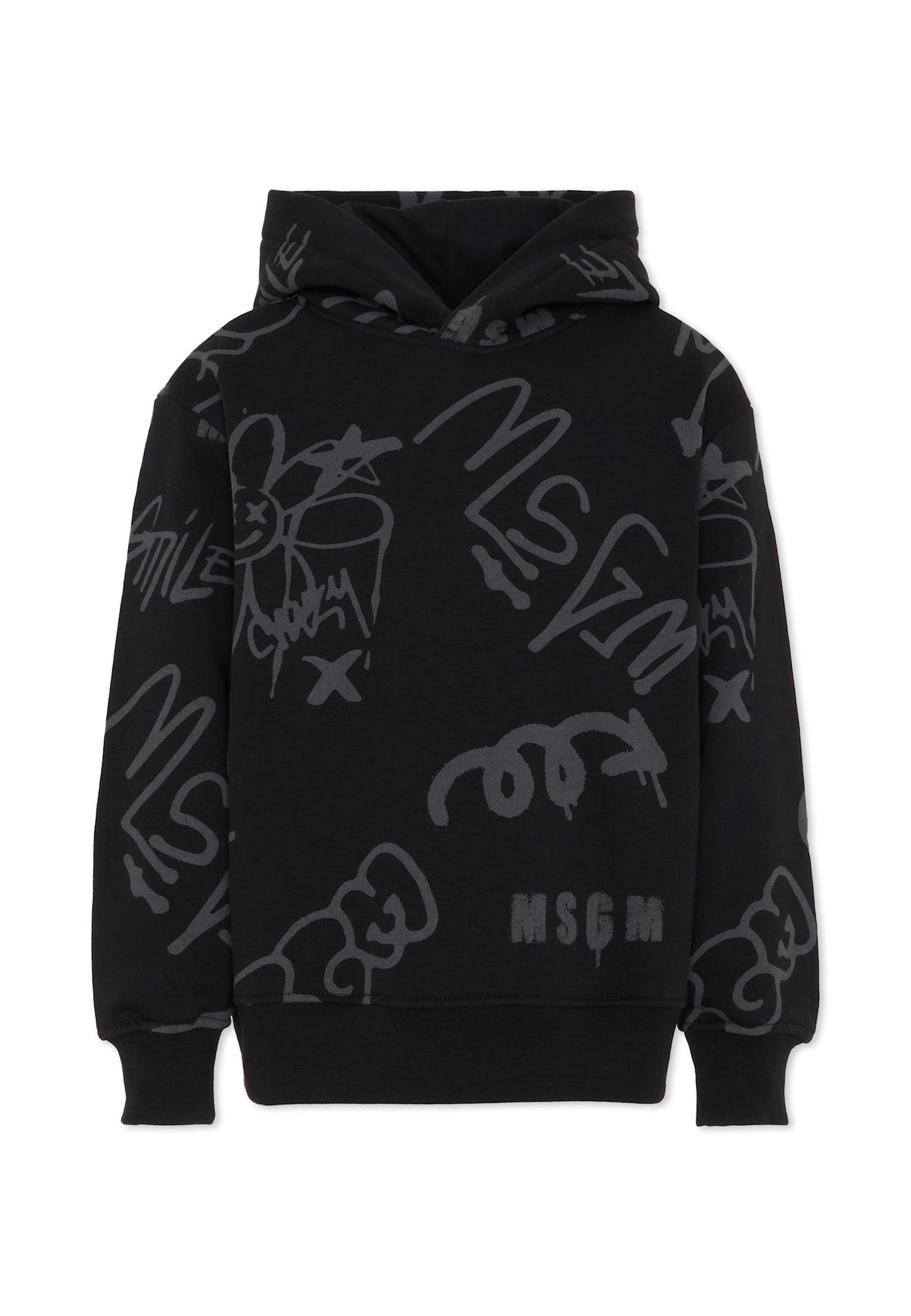 Msgm Black Sweatshirt For Boy With Print In Black