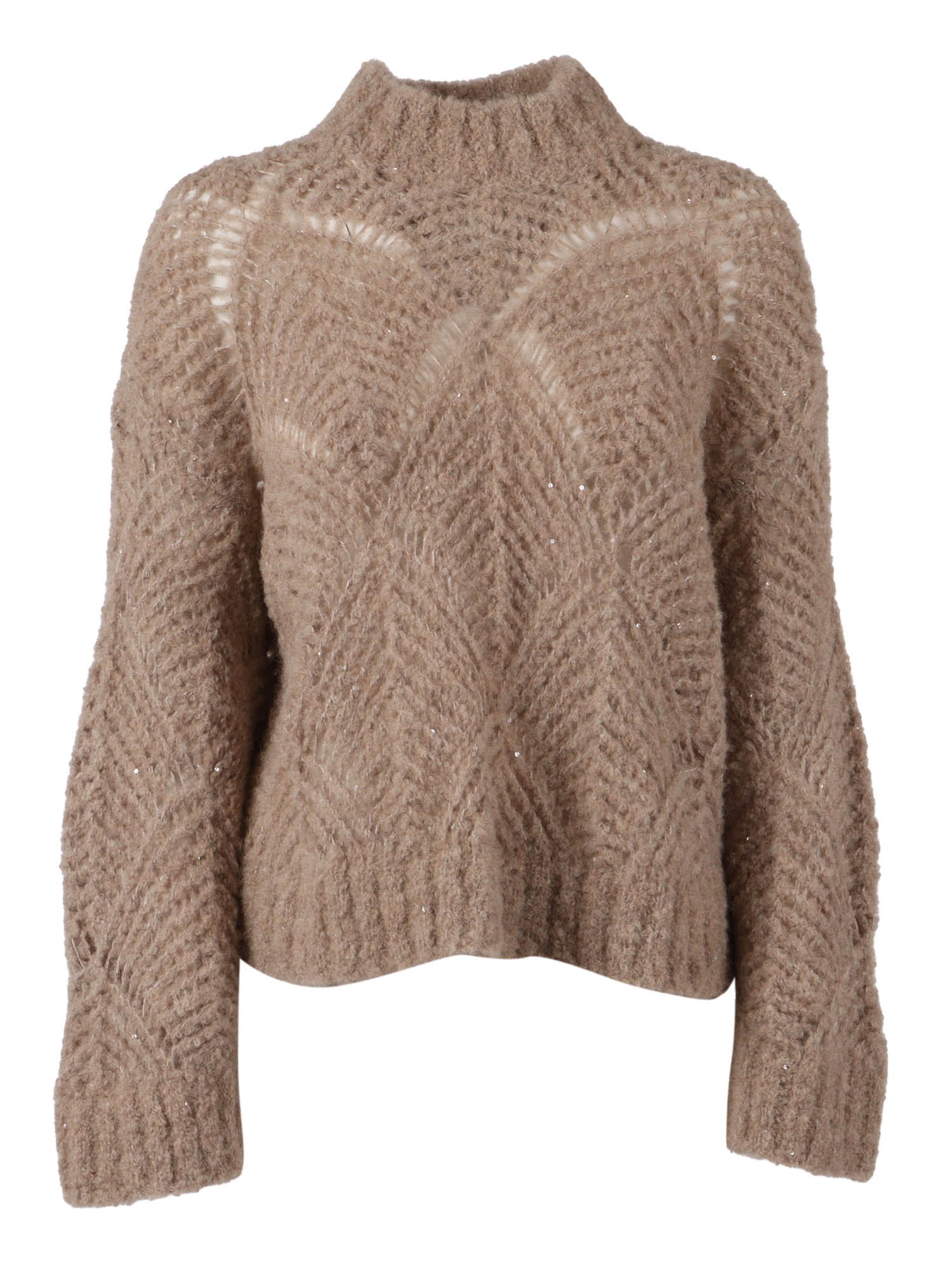 Antonelli Long-sleeved Knitted Sweater In Brown