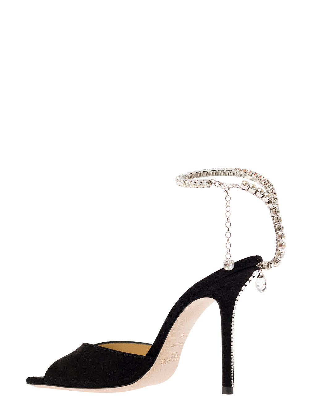 Shop Jimmy Choo Black Saeda Sandals With Crystal Embellishment In Leather Woman In Black/crystal