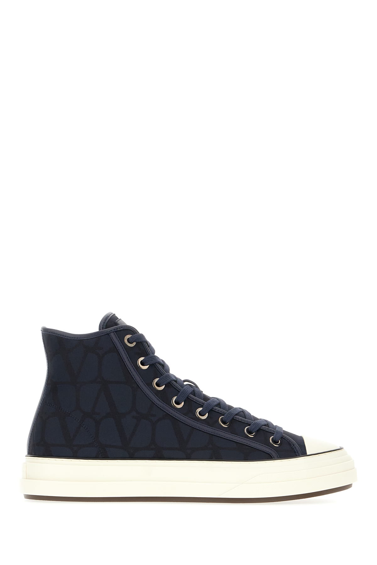 Valentino Garavani Embroidered Fabric Sneakers In Blu Nero Bianco