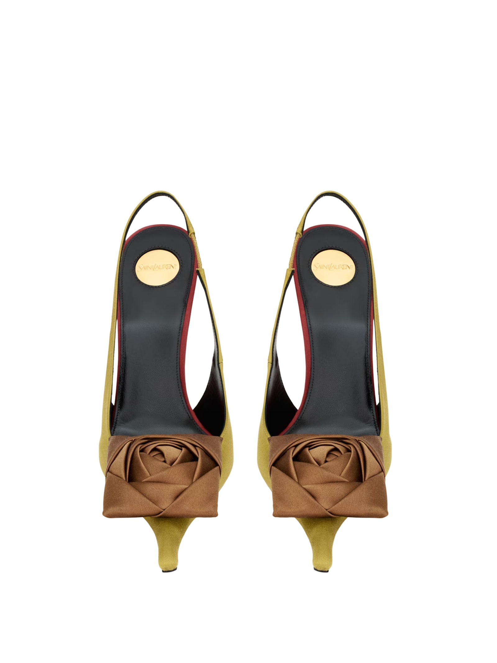 Saint Laurent Satin Embellished Amalia Slingback Pumps 110 In Green