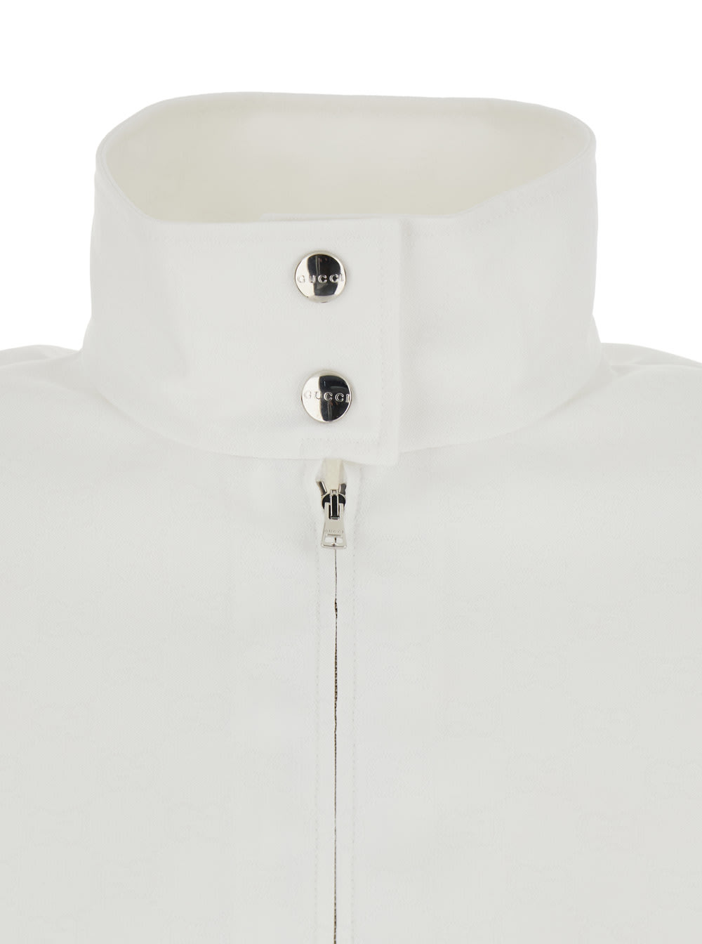 Gucci White Sweatshirt With Stand-up Collar With Automatic Buttons And Dropped Shoulders In Tech Fabric Wo In White
