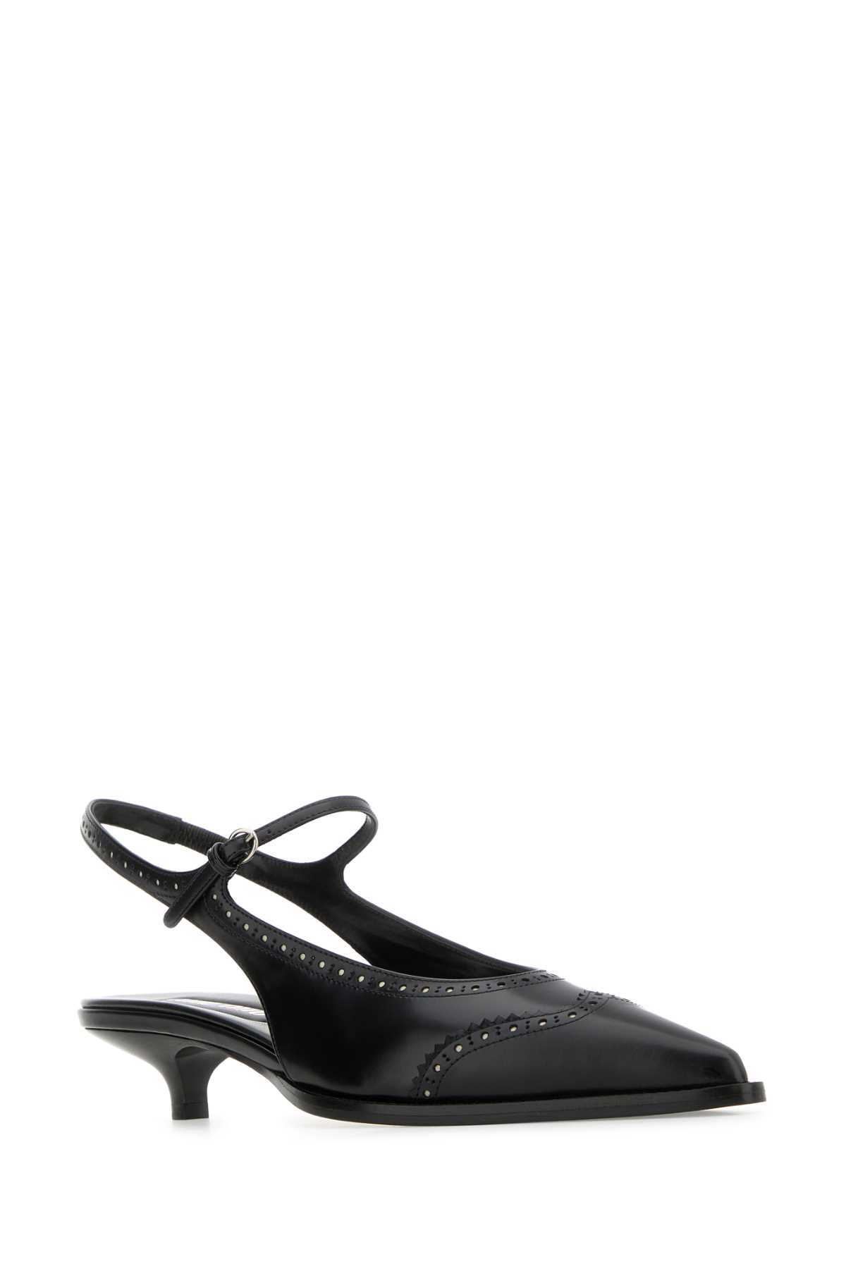 Miu Miu Black Leather Brogue Pumps In Neroavorio