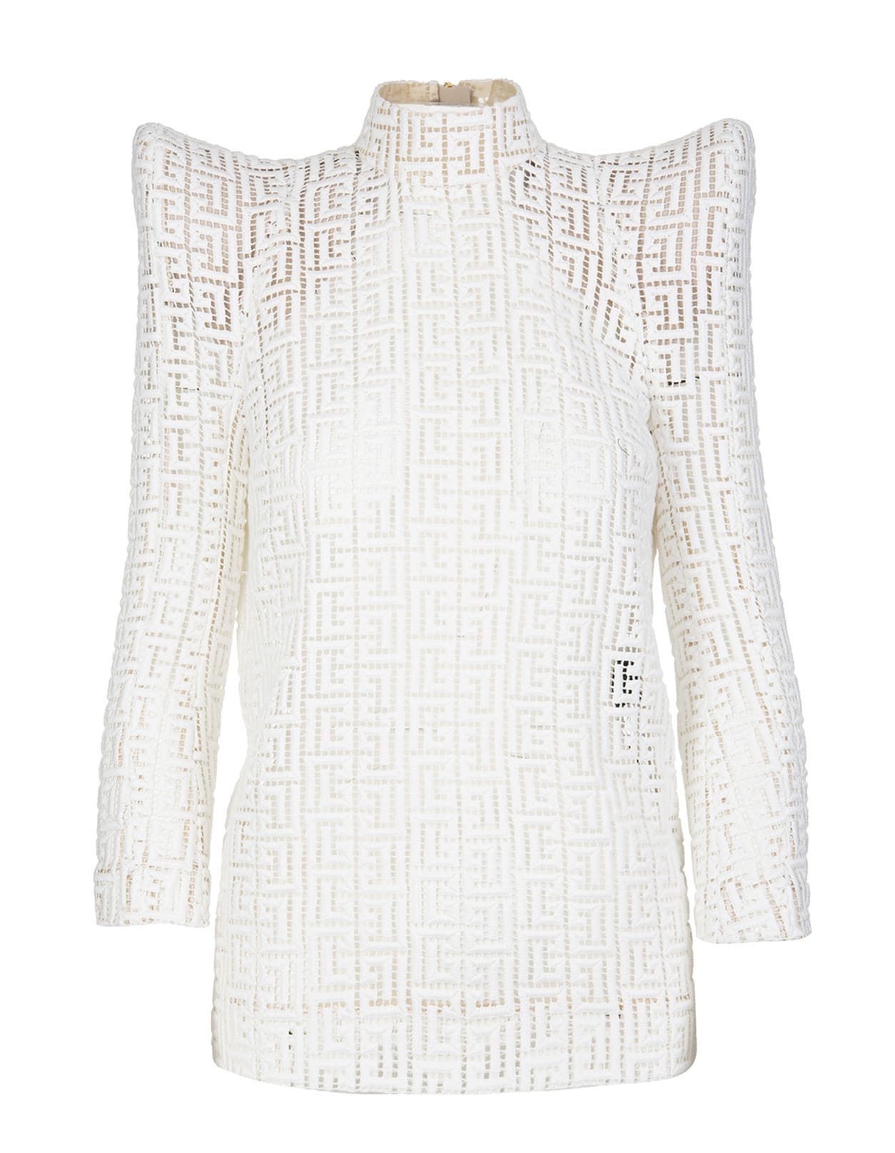 Balmain White Monogram Top With Structured Shoulders