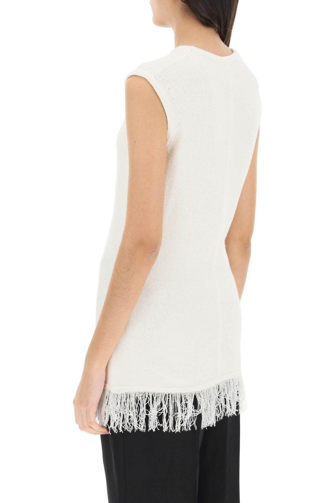 Shop Loulou Studio Fringed Knit Tank Top In Ivory