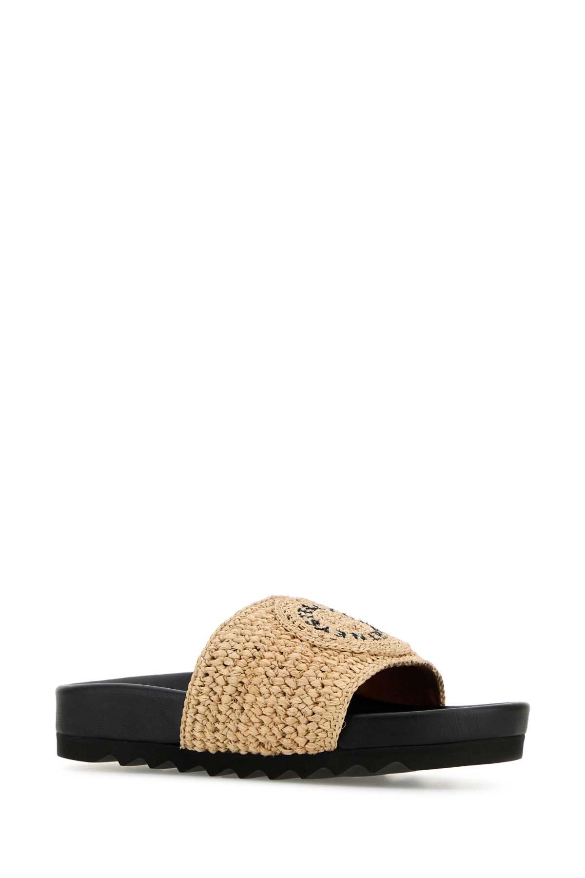 Shop Stella Mccartney Raffia Elyse Slippers In Naturalblack